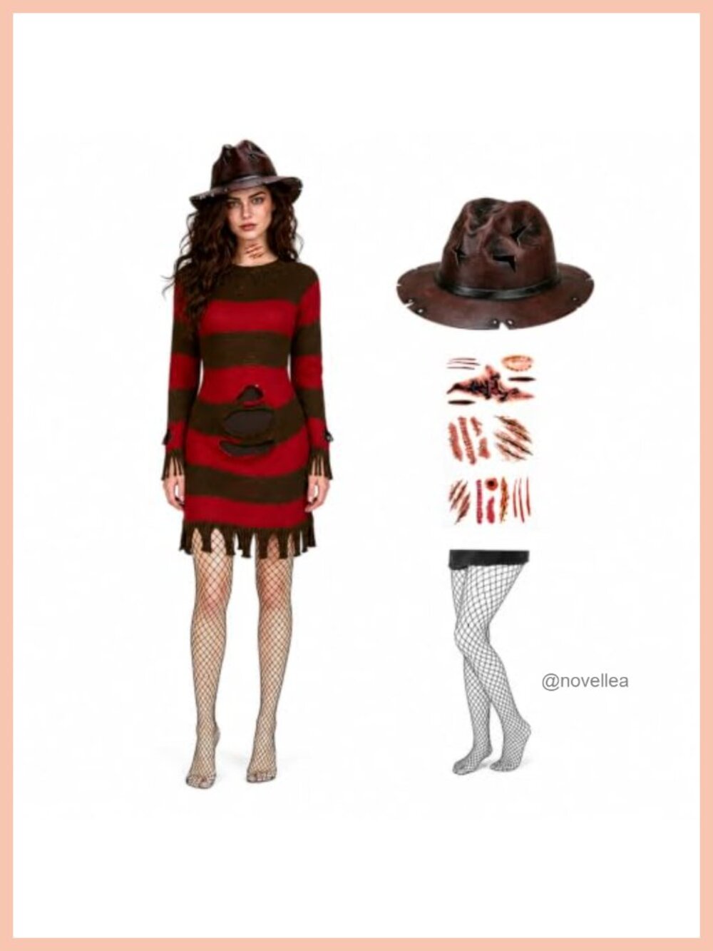 3PC Women's Striped Sweater Dress Halloween Costume with Hat & Glove